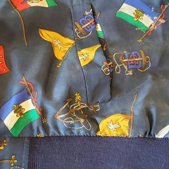 Vintage 90s Navy Blue Silk Womens Bomber Jacket S/M Flags Nautical Yacht - Picture 6 of 10